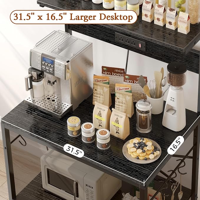 SUPERJARE Bakers Rack with Power Outlets, Microwave Stand, 31.5 X 16.5 Inch - Image 5