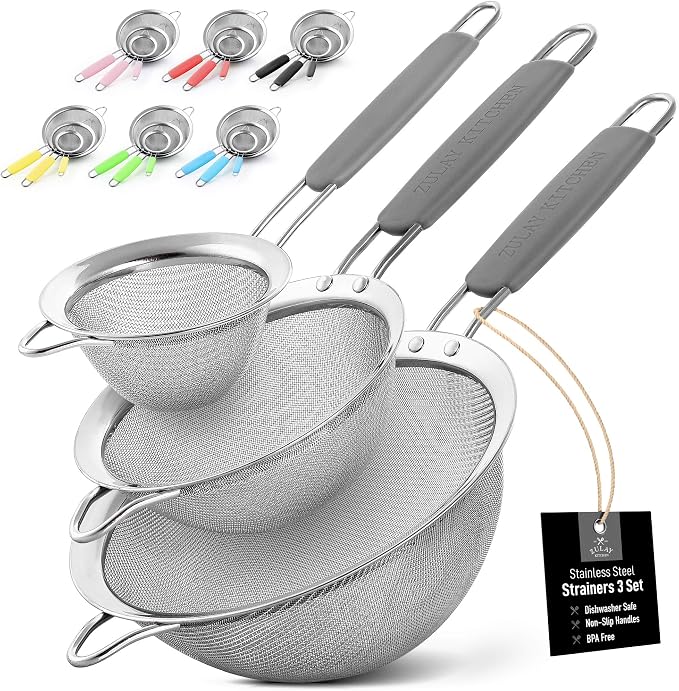 Zulay Kitchen Premium Stainless Steel Fine Mesh Strainer Set by ZulayKitchen