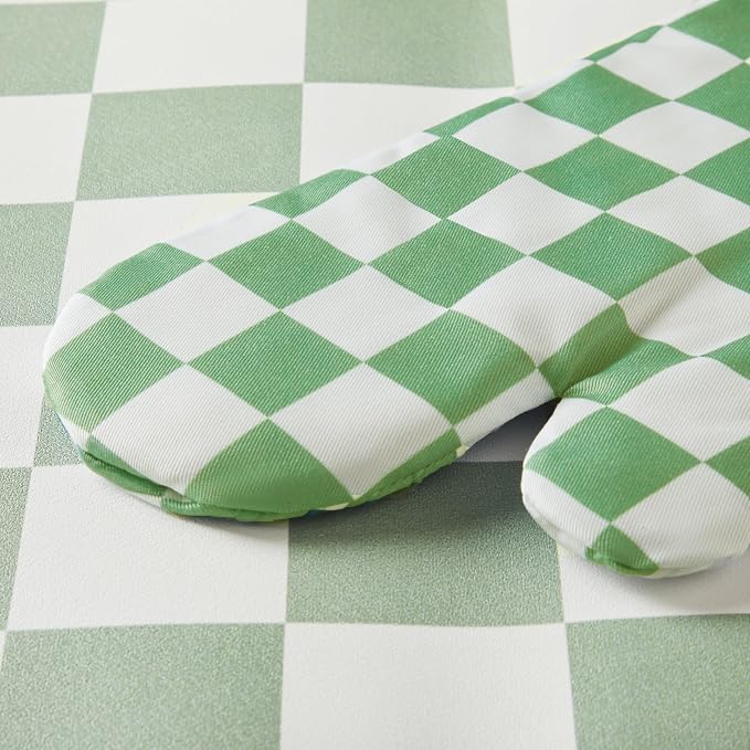 Ohocut Green Checkered Oven Mitts Heat Resistant, Vintage Retro Checkerboard - Image 6