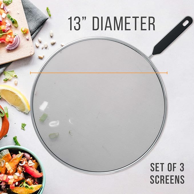 U.S. Kitchen Supply 3-Piece Stainless Steel Splatter Guard Set 13" Fine Mesh - Image 2