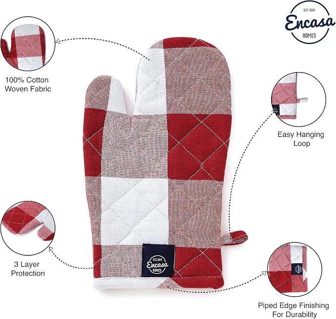 Encasa XO Long 12"x7" Oven Microwave Hand Gloves Mitts - Image 5