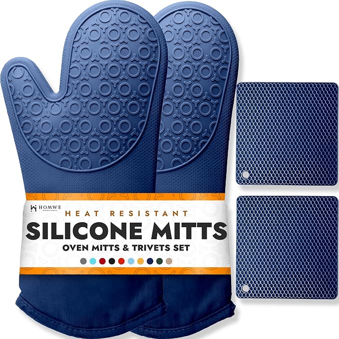 BPA-Free Soft Silicone 4 Piece Oven Mitts & Trivets Set by HOMWE