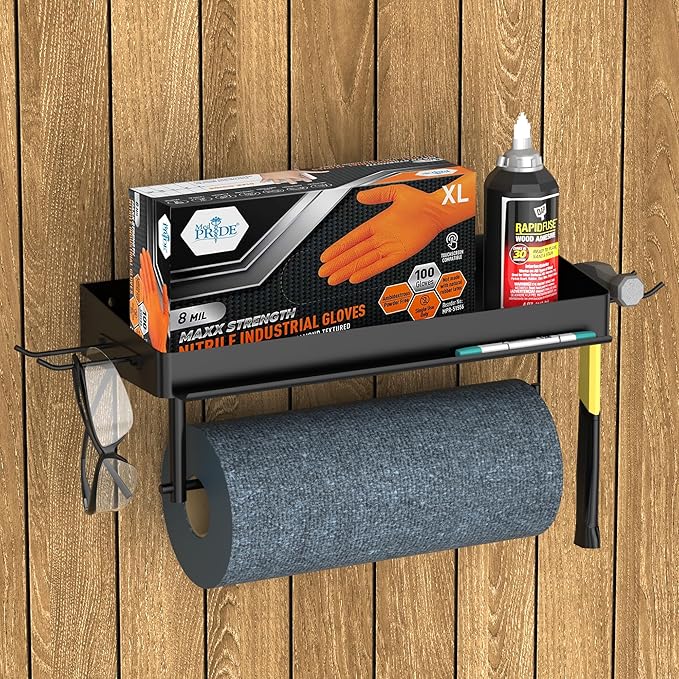 Taozun Garage Paper Towel Holder, Wall Mount Shelf, Shop Towel Holder, One-Hand - Image 4