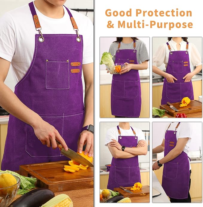 Tosewever Canvas Cross Back Chef Cotton Aprons - Image 3