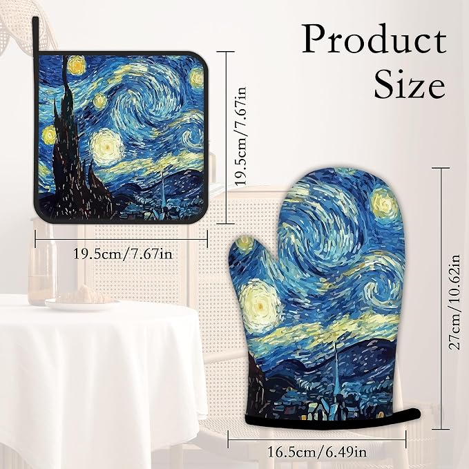 The Starry Night Oven Mitts and Pot Holders Kitchen Cooking Gloves 2 Pcs Set - Image 4