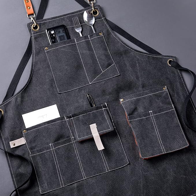 Aoomzoon Canvas Aprons for Men Chef Apron, Work Apron - 16oz Heavy Duty Cross - Image 2