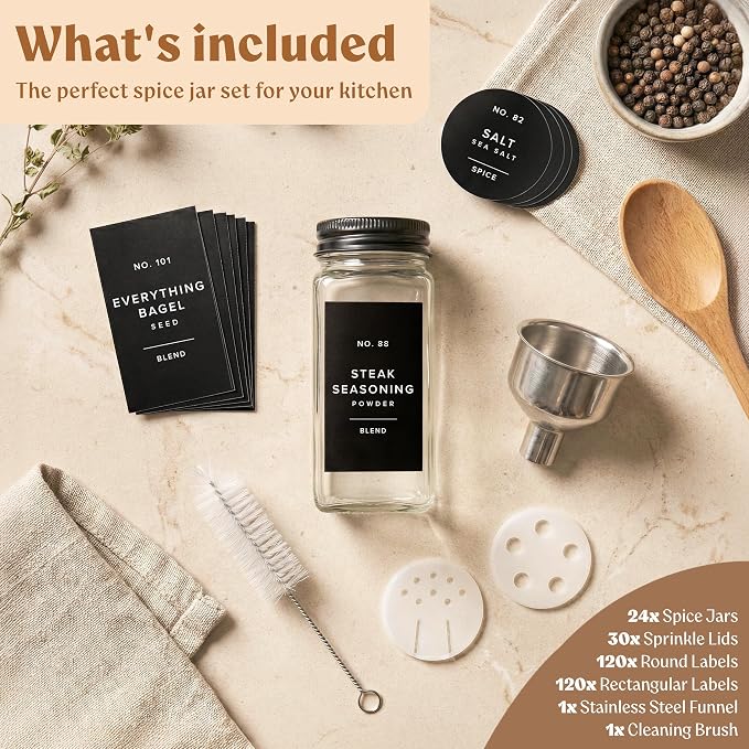 EDELHAUS Glass Spice Jars with Label and Black Aluminium Lids Spice Containers - Image 9