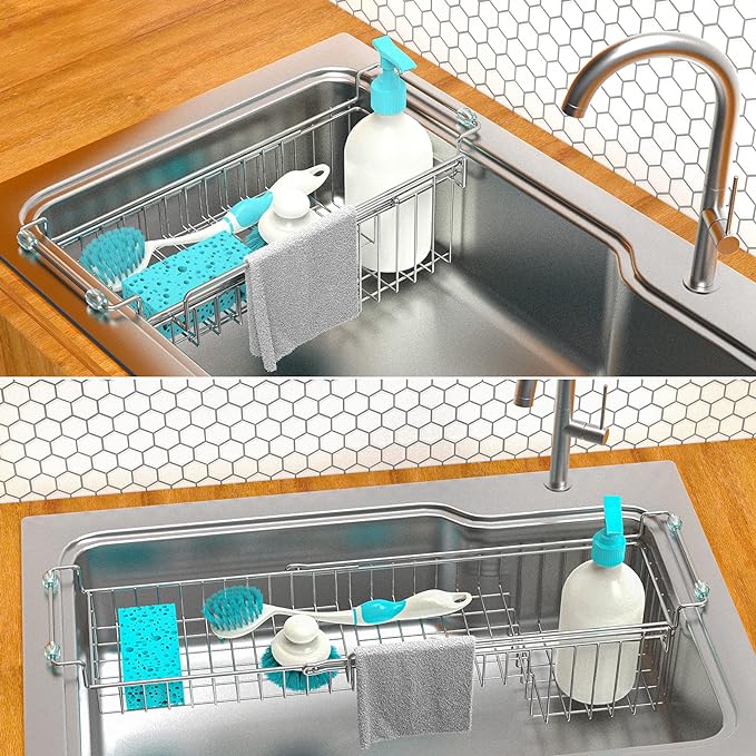 Over The Kitchen Sink Caddy Sponge Holder Organizer Drying Rack Expandable - Image 3