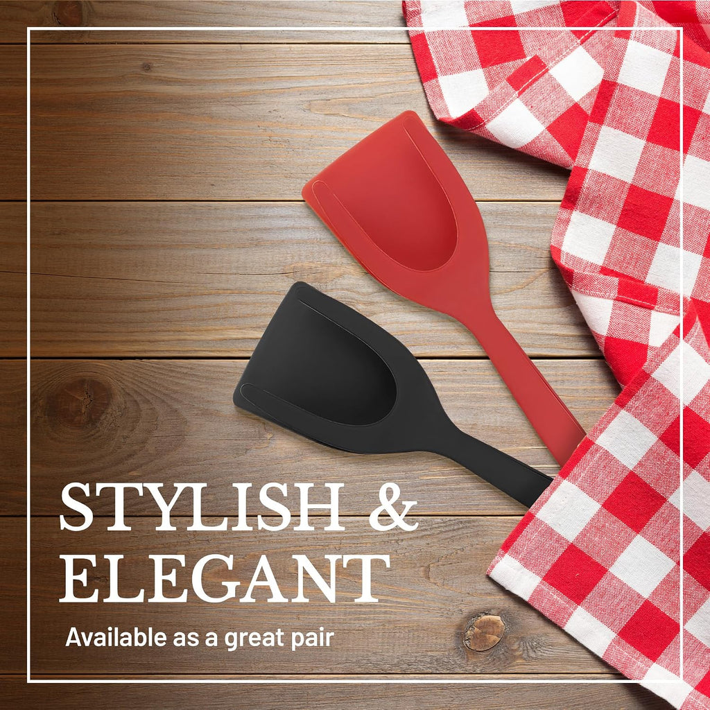 2 in 1 Flipper Spatula with tongs - Nylon Easy Grip Flip Spatula for