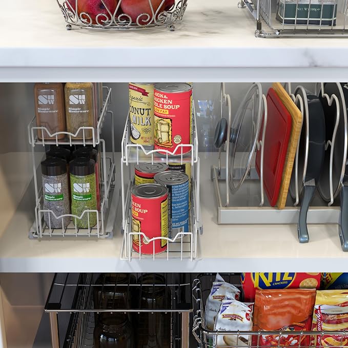 Simple Houseware 2-Tier Spice Rack Slide Out Wire Basket Drawer Organizer - Image 2
