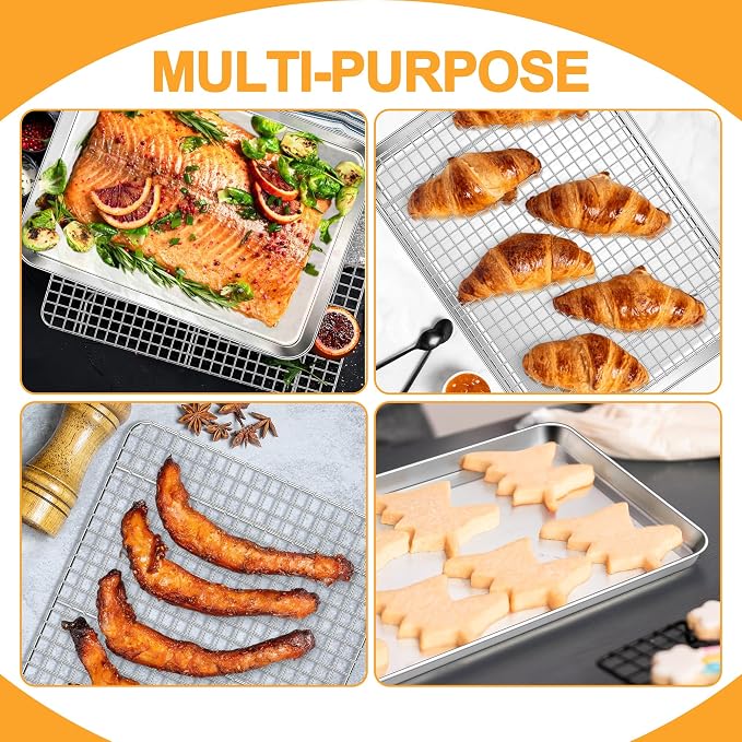 E-far Baking Sheet with Wire Rack Set, 17.6” x 13” Stainless Steel Cookie Sheet - Image 6