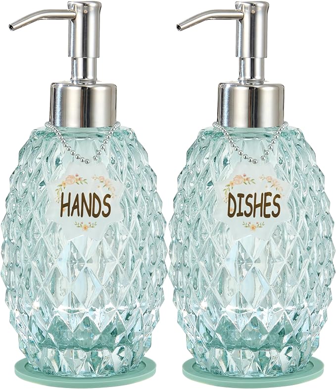MALACHI Soap Dispenser Set, Crystal-Textured Diamond Glass by MALACHI