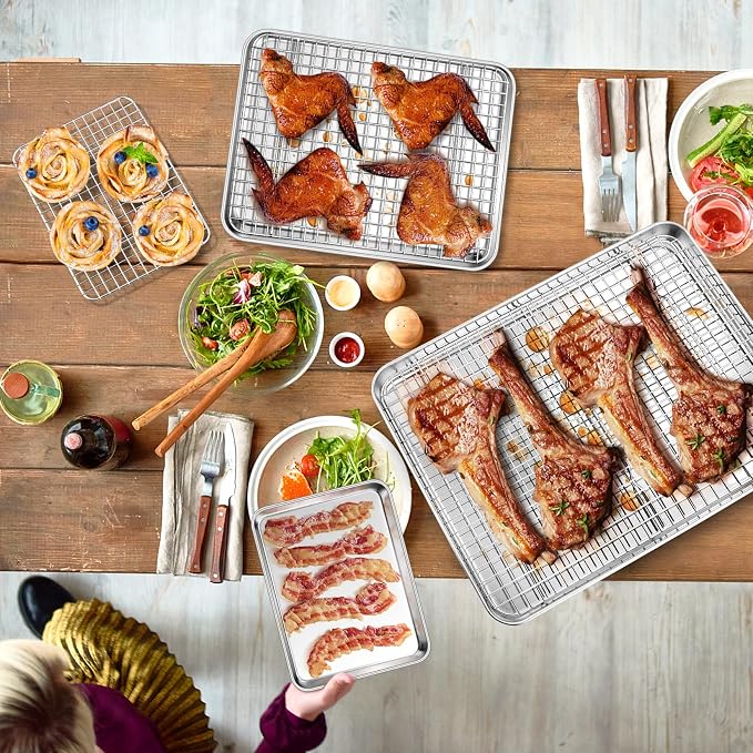 P&P CHEF 16 + 12.5 + 9 Inch Baking Sheet and Rack Set, Stainless Steel Cookie - Image 7