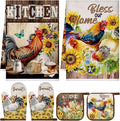 Leinuosen 6 Rooster Sunflower Farmhouse Kitchen Decor Dish Towels Oven Mitts by Leinuosen