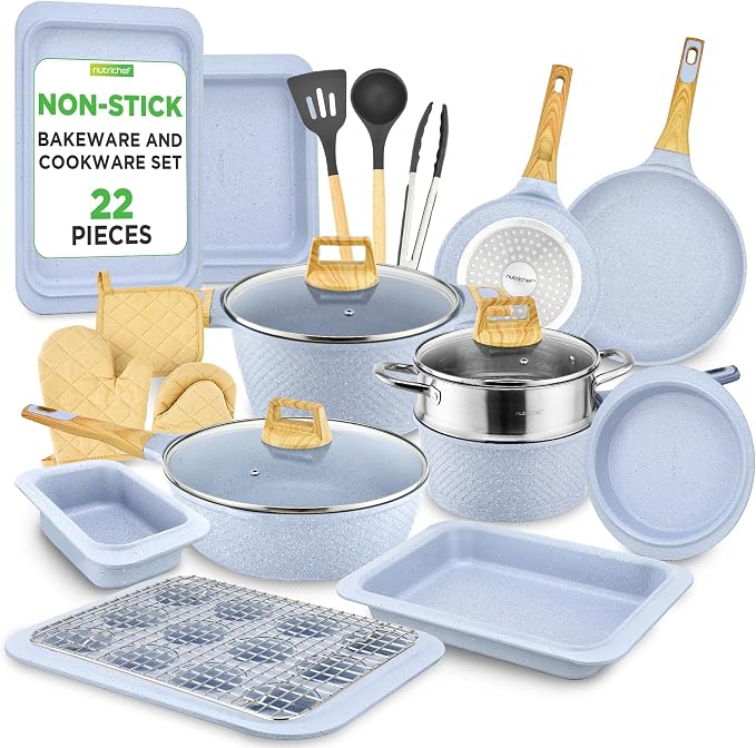NutriChef 22‑Piece Non‑Stick Ceramic Pots and Pans Set – by NutriChef%E2%84%A2Kitchen