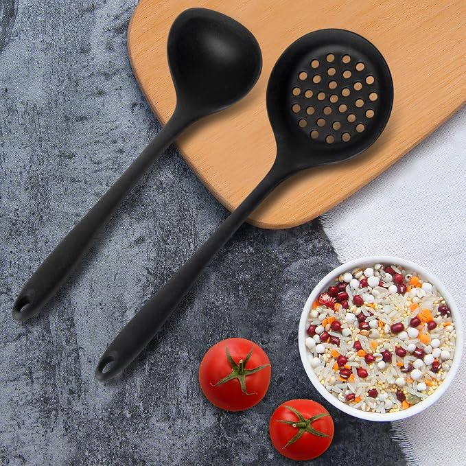 Silicone Soup Ladle Spoon Set of 2, Silicone Nonstick Large Skimmer Slotted - Image 5