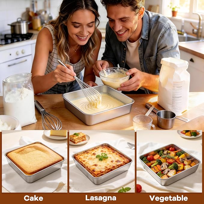 LIANYU 9 x 9 Inch Square Baking Pan, 2 Pack Stainless Steel Square Cake Pan Set - Image 8