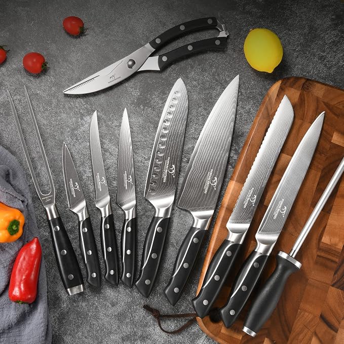18 Pieces Damascus Kitchen Knife Set, 8 Piece Steak Knives, Non-slip ABS - Image 7