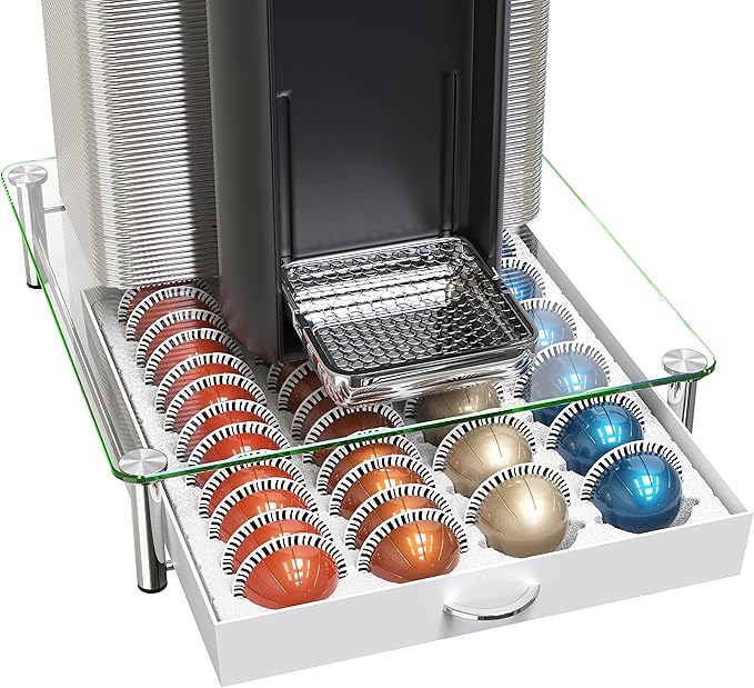 DecoBrothers Crystal Tempered Glass Vertuo Pod Holder Drawer, 24 Large or 48 by DecoBrothers