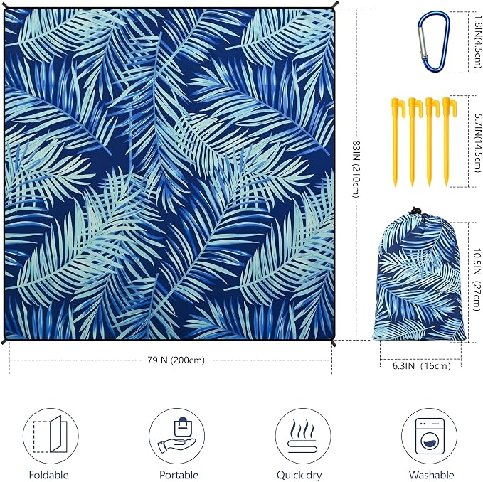 WIWIGO Beach Blanket Waterproof Sandproof Beach Mat 79" X 83"/10'x9'for 2-8 - Image 2