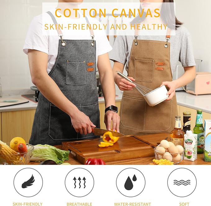 Tosewever Canvas Cross Back Chef Cotton Aprons - Image 5