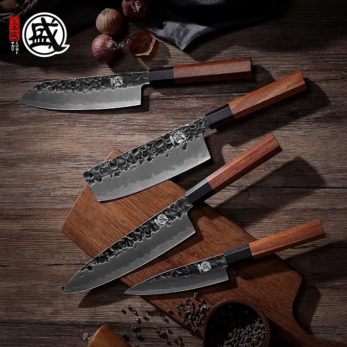 MITSUMOTO SAKARI Japanese Chef's Knife Set 4 Pcs, Professional Hand Forged - Image 5