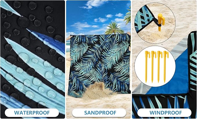 WIWIGO Beach Blanket Waterproof Sandproof Beach Mat 79" X 83"/10'x9'for 2-8 - Image 3