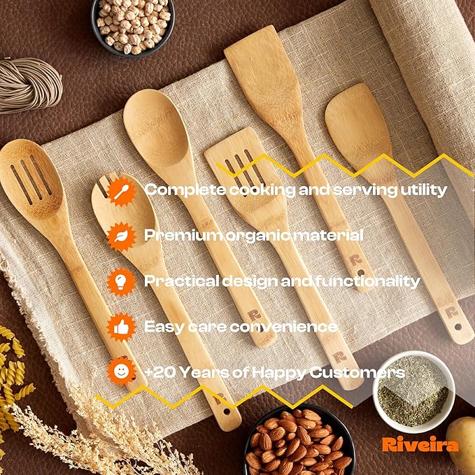 Riveira Bamboo Cooking Spoons 6-Piece – Wooden Cooking Utensils Set - Image 6