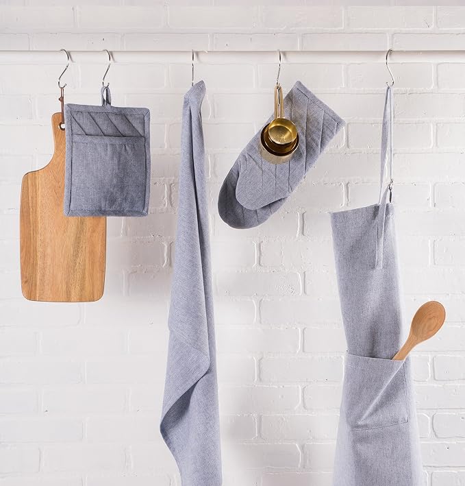 DII 100% Cotton Solid Chambray Kitchen Set, Oven Mitts, 2 Piece - Image 5