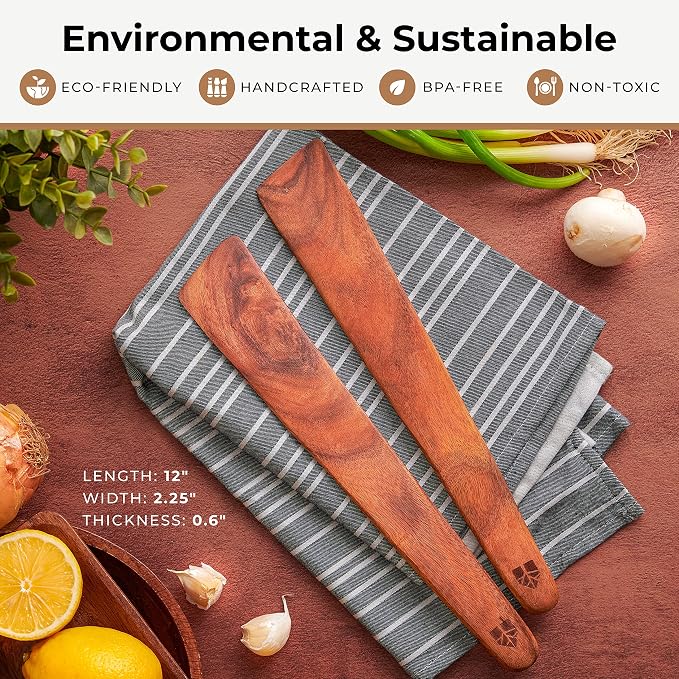 Wooden Spatula for Cooking Set of 2-12 Inch Teak Spatula for Non Stick Frying - Image 4