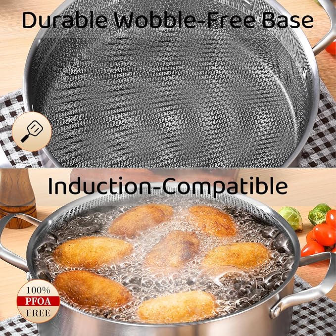 LOLYKITCH 5 QT Hybrid Ceramic Non Stick Tri-Ply Stainless Steel Sauté Pan - Image 4