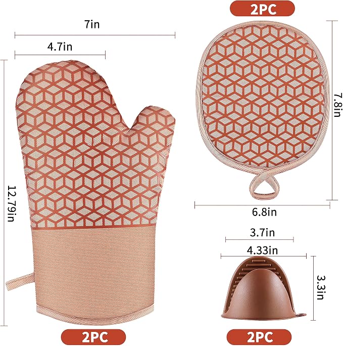 Oven Mitts And Pot Holders Set 6Pcs, Kitchen Oven Glove, High Heat Resistant - Image 7