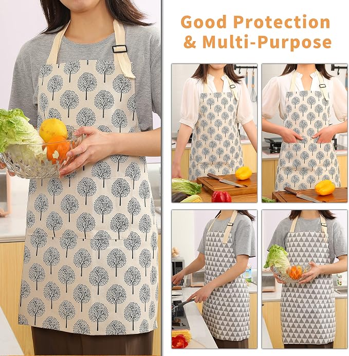 Tosewever 2 Pieces Cotton Linen Waterproof Bib Apron - Image 5