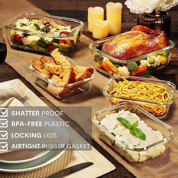 8 Cups/ 63 Oz 4 Piece Large Glass Food Storage/ Baking Containers - Image 6