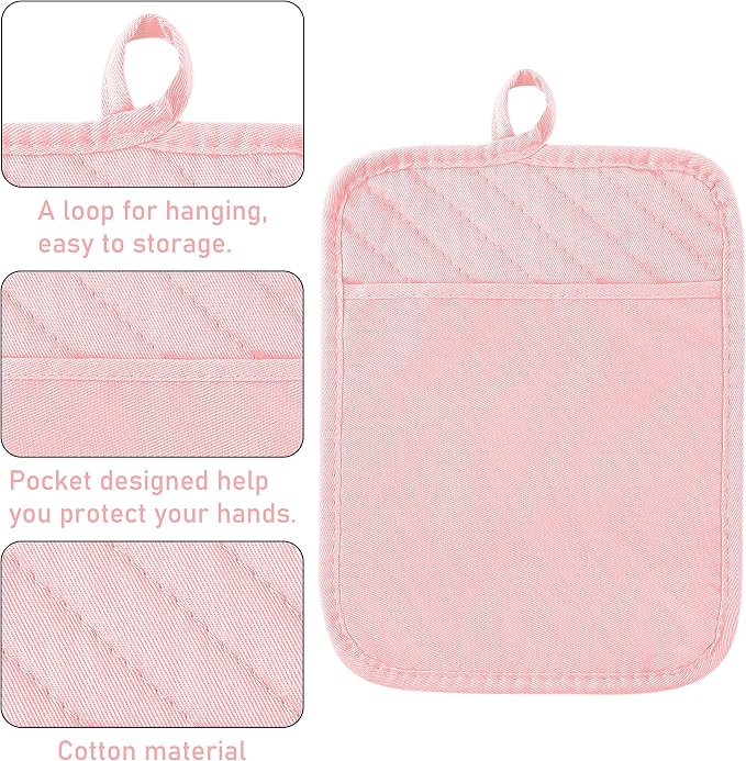 GROBRO7 6Pcs Cotton Oven Mitts and Pot Holders Set Heat Resistant Hot Pads - Image 4