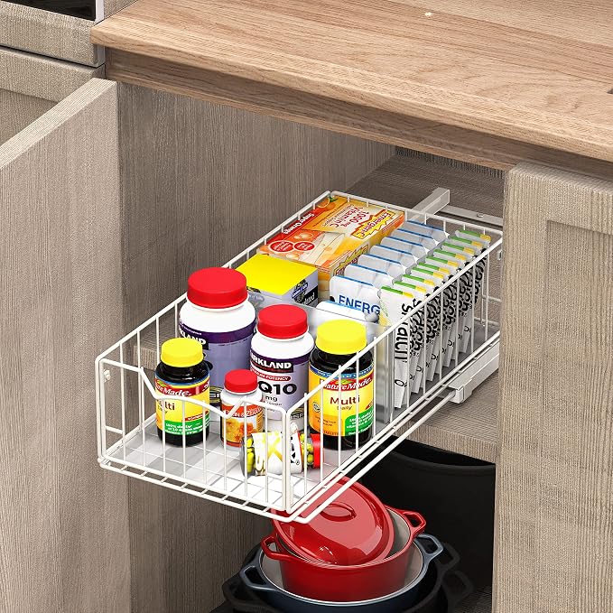 Simple Houseware Pull-Out Cabinet Sliding Basket Organizer, 17.2" D x 9.7" W x - Image 8
