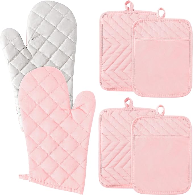 GROBRO7 6Pcs Cotton Oven Mitts and Pot Holders Set Heat Resistant Hot Pads by GROBRO7