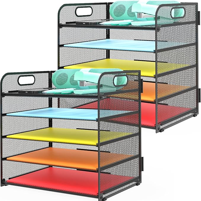 2 Pack Letter Tray 5-Tier Desk Organizer File Paper Holder by Sinboun