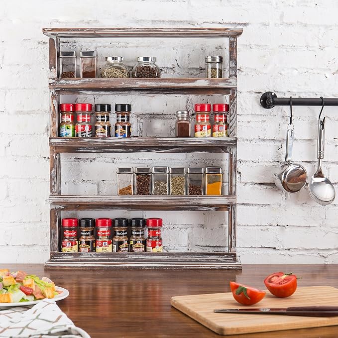 MyGift Wooden Spice Rack Wall Mount, Hanging 4 Tier Seasoning Jar Shelf - Image 3