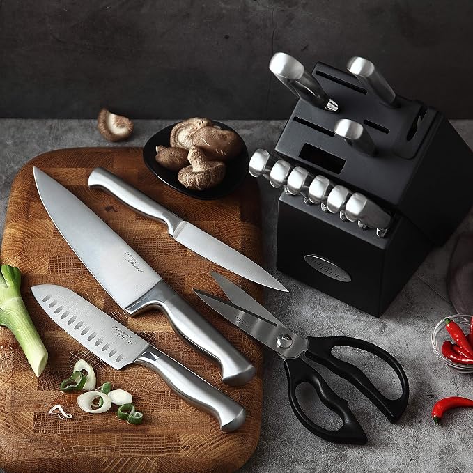 Marco Almond® Knife Set with Block KYA28, 14 Pieces Stainless Steel Chef - Image 3