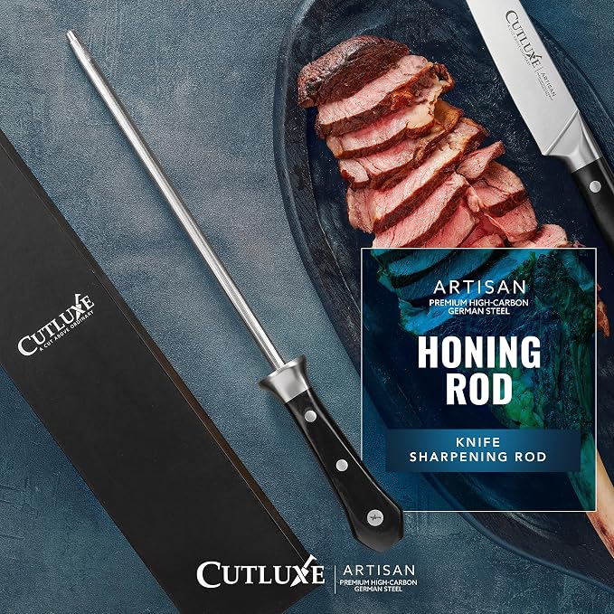 Cutluxe Honing Rod, Professional Knife Sharpener Rod – 10" Honing Steel – - Image 8