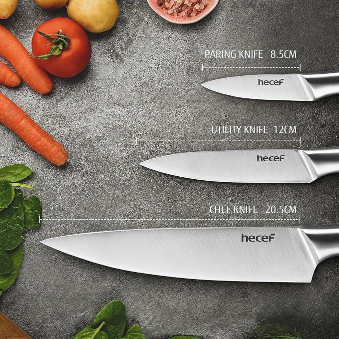 hecef Silver Kitchen knife set of 3, Satin Finish Blade - Image 3