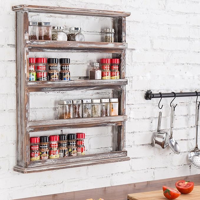 MyGift Wooden Spice Rack Wall Mount, Hanging 4 Tier Seasoning Jar Shelf - Image 5