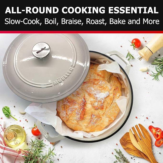 Mueller 6qt Enameled Cast Iron Dutch Oven, Heavy-Duty Casserole and Braiser Pan - Image 7