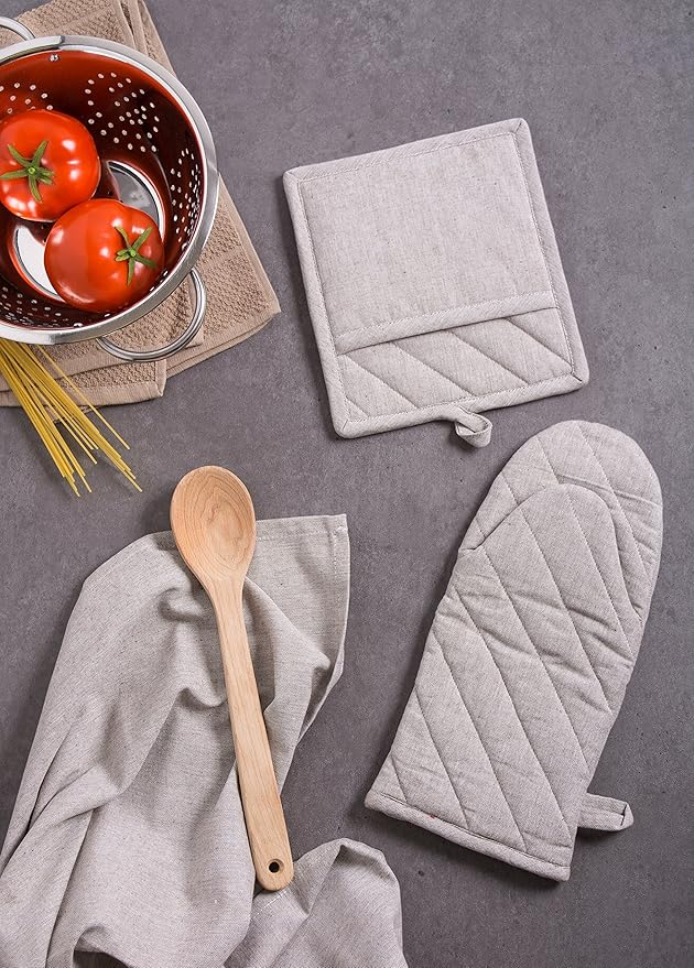 DII 100% Cotton Solid Chambray Kitchen Set, Potholders, 2 Piece - Image 5