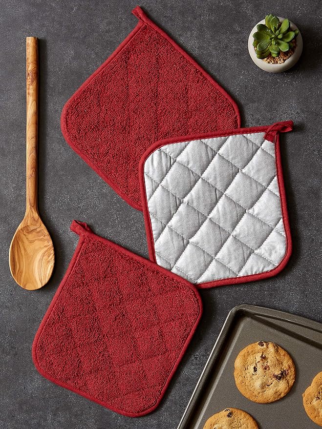 DII Basic Terry Collection Quilted 100% Cotton, Barn Red, 3 Piece - Image 5