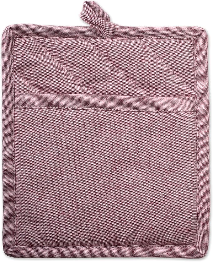DII 100% Cotton Solid Chambray Kitchen Set, Potholders, Barn Red, 2 Piece - Image 2