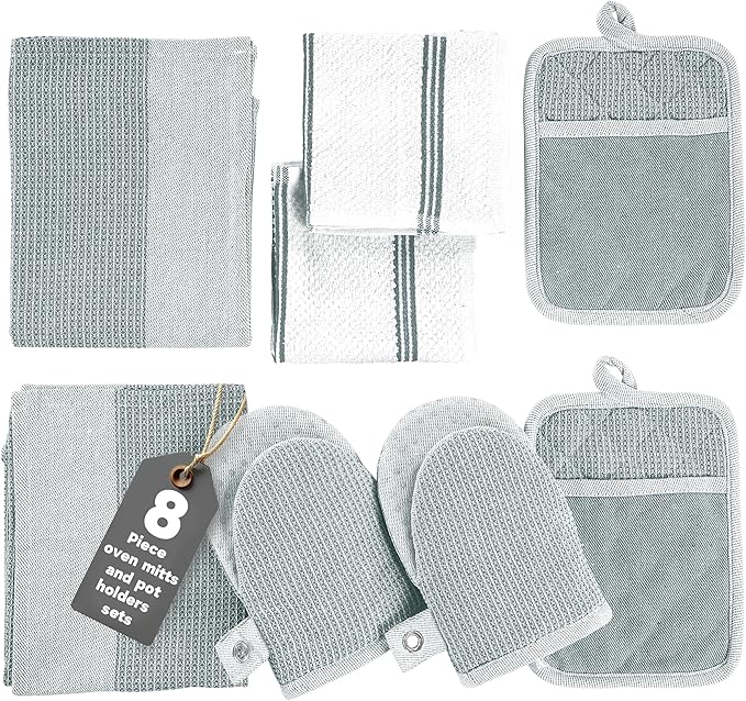 Casa Platino 8-Piece Mini Oven Mitt & Pot Holder Set – 500°F Heat Resistant by CasaPlatino