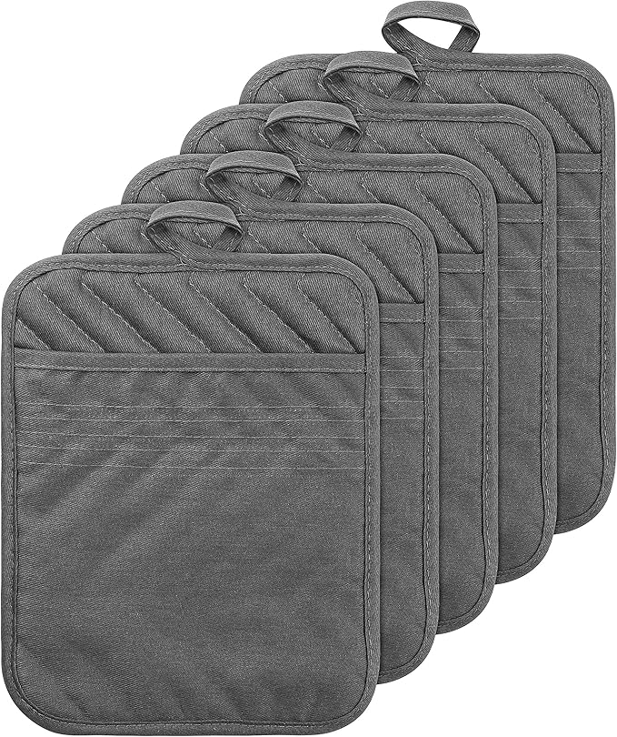 GROBRO7 5Pack Pocket Pot Holders Cotton Heat Resistant Potholder Multipurpose by GROBRO7