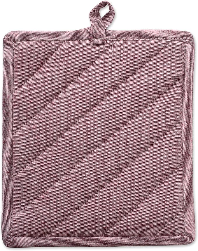 DII 100% Cotton Solid Chambray Kitchen Set, Potholders, Barn Red, 2 Piece - Image 3